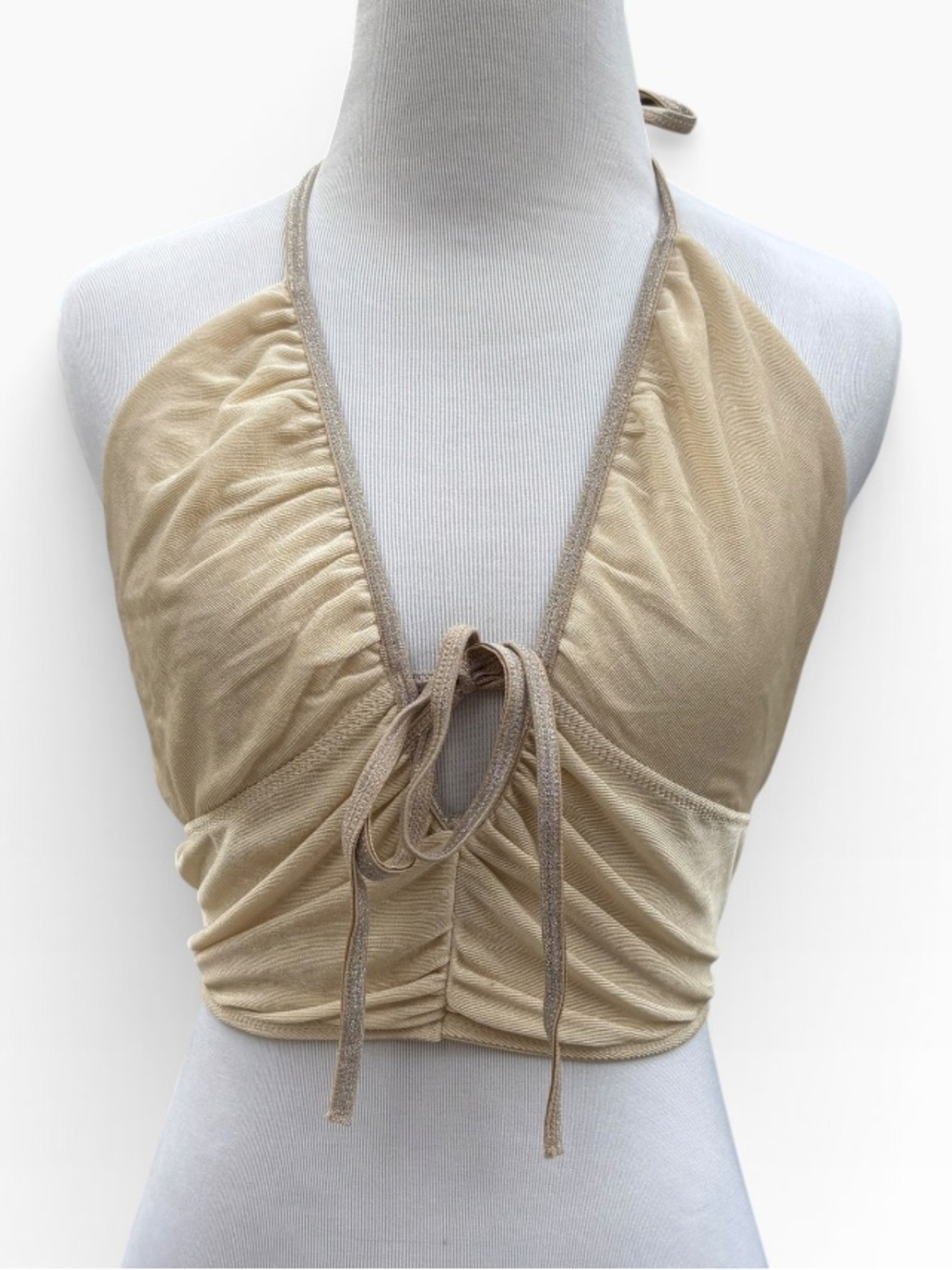 Urban Outfitters Halter Tie-Front Crop Top in Gold